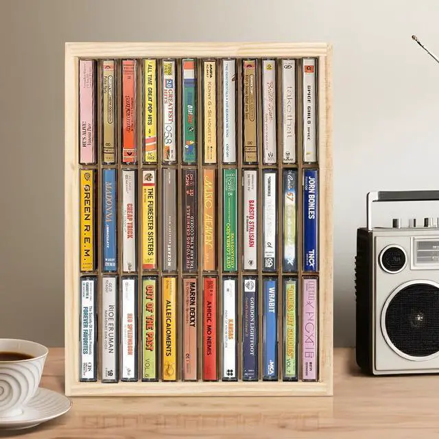 Alt view image 4 of 5 - Waratah Designs Cassette Tape Storage Rack, 36-slot Wood Cassette Tape Holder, Wall Mount or Freestanding Audio Cassette Organizer, Playing Card Storage, Unfinished Pine