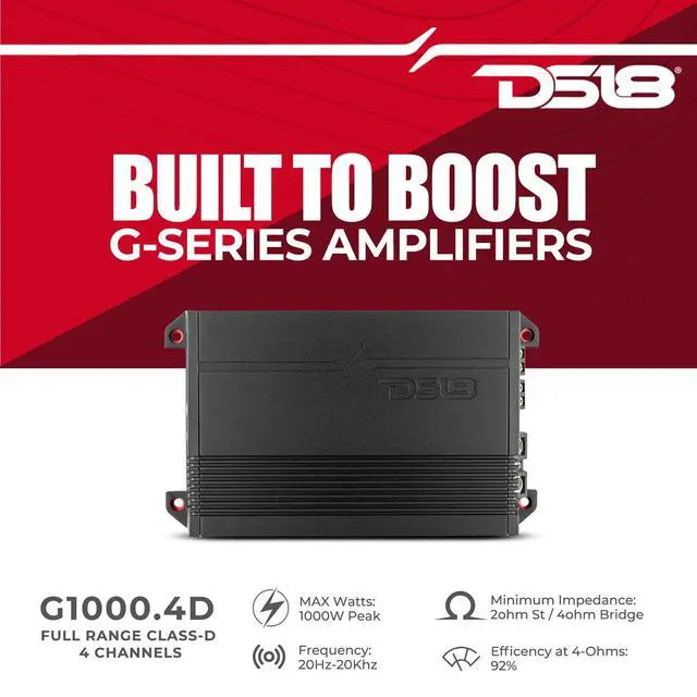 Alt view image 2 of 5 - DS18 G1000.4D Car Amplifier GEN-X Full-Range Class D 4-Channel 1000 Watts Max Power 2/4 Ohm Stable, Bridgeable, High/Low Pass Filter - Small Compact Amp for Speakers in Car Audio System