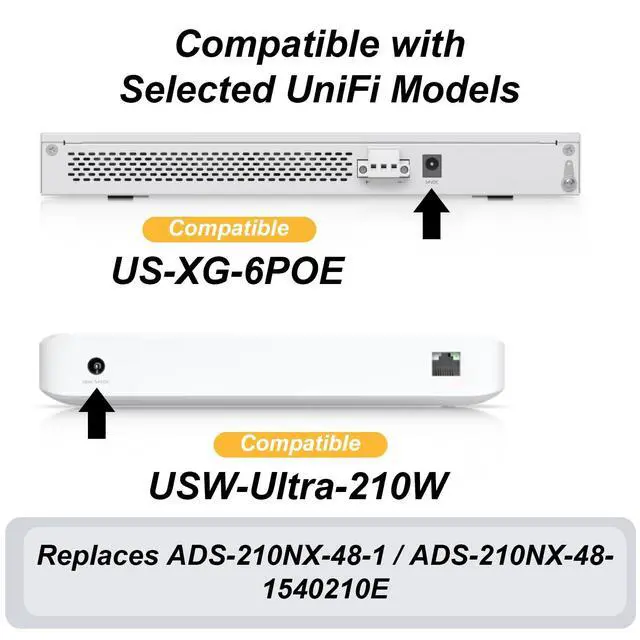 Alt view image 2 of 5 - 54V 3.9A 210W Power Adapter Compatible with UniFi XG 6 PoE US-XG-6POE and USW-Ultra-210W, Replacement for ADS-210NX-48-1 540210E ADS-210NX-48-1540210E