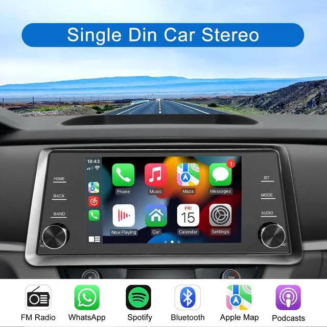 Alt view image 2 of 5 - Single Din Touchscreen Radio Wireless/Wired CarPlay & Android Auto, HD IPS Touchscreen Car Stereo Single Din with Bluetooth 5.4, Mirror Link, Volume Knob, FM/SWC/EQ/USB