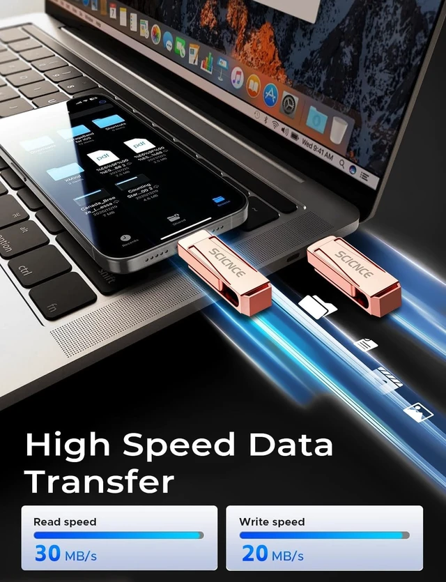 Alt view image 3 of 5 - SCICNCE 512GB Phone Flash Drive Photo Stick, USB Memory Stick for Photo Video Backup & Storage, No APP Required, Compatible with iPhone iPad Android PC, Rose Pink