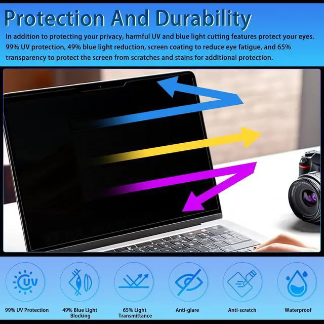 Alt view image 4 of 5 - VanHooc Magnetic Privacy Screen 13.3" 16:10 for Laptops - 2-Sided Removable Anti-Peeping/Anti-Glare, Blue Light Block, UV Protect, Reduce Strain, Fits Chromebook/Lenovo/HP/Dell/Acer/ASU