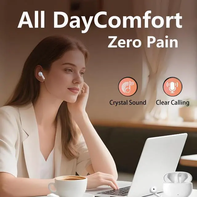 Alt view image 2 of 5 - Wireless Earbuds with Mic Noise Cancelling Bluetooth 5.3 Headphones 40H Playtime Hi-Fi Stereo Sound IPX7 Waterproof