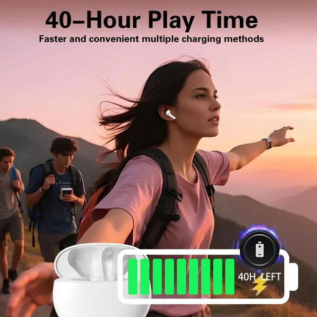 Alt view image 5 of 5 - Wireless Earbuds with Mic Noise Cancelling Bluetooth 5.3 Headphones 40H Playtime Hi-Fi Stereo Sound IPX7 Waterproof