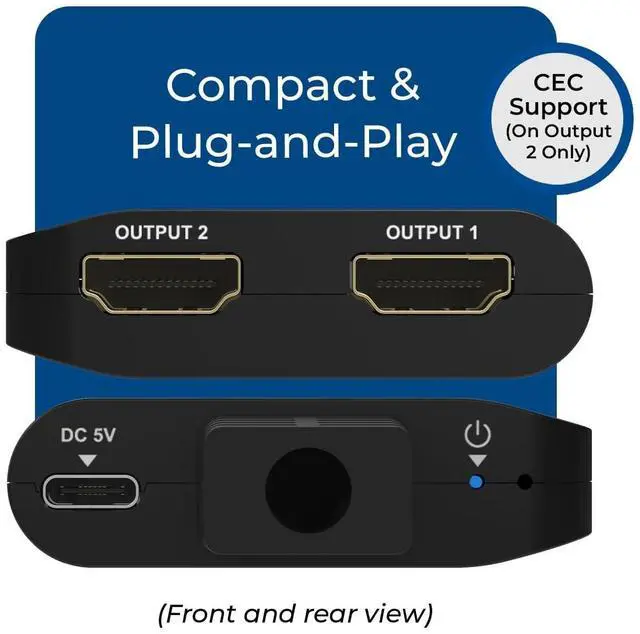 Alt view image 2 of 5 - OREI 4K HDMI Splitter 1 in 2 Out 4:4:4 8-bit - HDCP 2.2, 18 Gbps, 4K@60Hz HDMI Duplicator/Distributor UltaHD High-Resolution Down Scaler - UHDS-102C