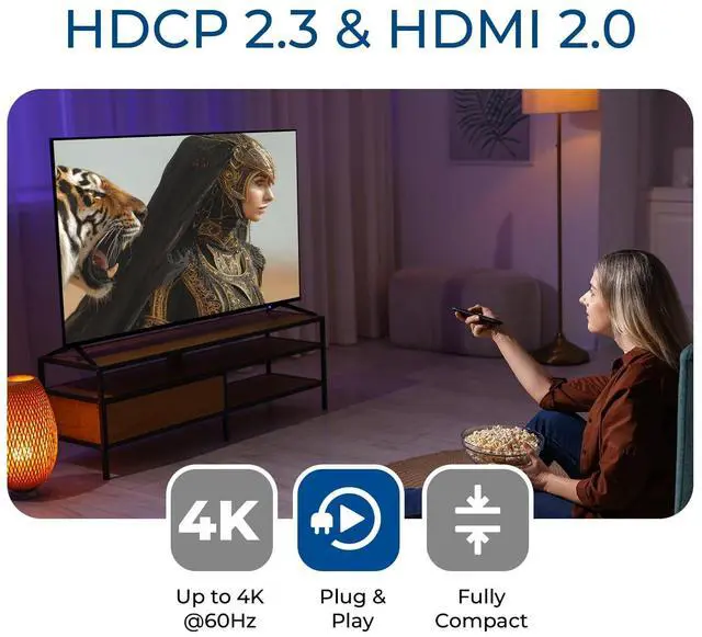 Alt view image 4 of 5 - OREI 4K HDMI Splitter 1 in 2 Out 4:4:4 8-bit - HDCP 2.2, 18 Gbps, 4K@60Hz HDMI Duplicator/Distributor UltaHD High-Resolution Down Scaler - UHDS-102C