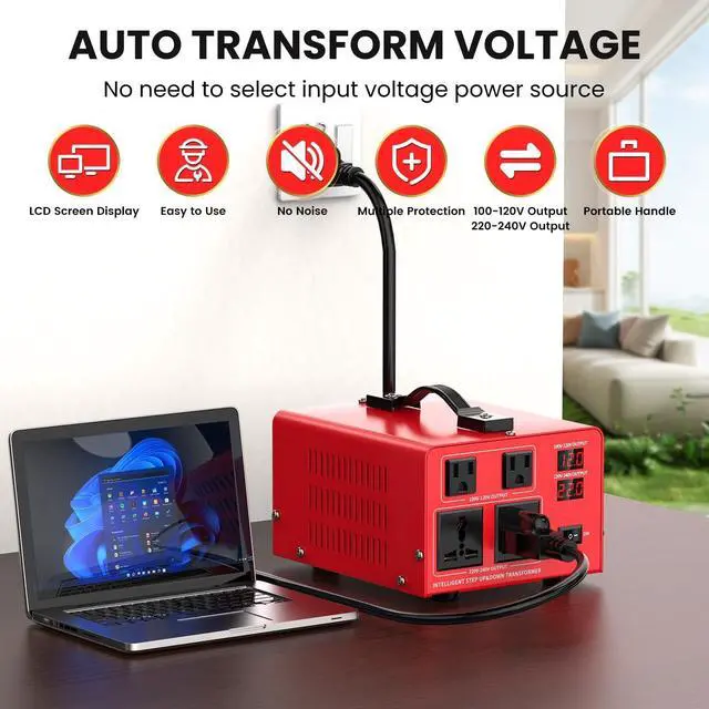 Alt view image 5 of 5 - 1000W Voltage Transformer Power Converter(110V to 220V, 220V to 110V) Step Up/Down Converter 110/120 Volt - 220/240 Volt w/US Power Cord, LCD Display, 2 US Outlets, 2 Universal Outlet