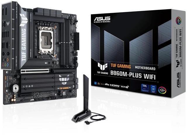 Main image of ASUS TUF Gaming B860M-PLUS WiFi B860 LGA 1851 mATX Motherboard, Intel Core Ultra Series 2 Ready, AI PC, 12+1+2+1 80A Stages, DDR5,PCIe 5.0, 3X M.2, Wi-Fi 7, 2.5G LAN, HDMI, USB 20Gbps Type-C