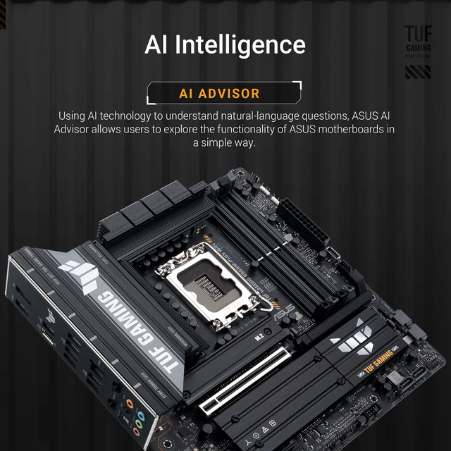 Alt view image 2 of 5 - ASUS TUF Gaming B860M-PLUS WiFi B860 LGA 1851 mATX Motherboard, Intel Core Ultra Series 2 Ready, AI PC, 12+1+2+1 80A Stages, DDR5,PCIe 5.0, 3X M.2, Wi-Fi 7, 2.5G LAN, HDMI, USB 20Gbps Type-C