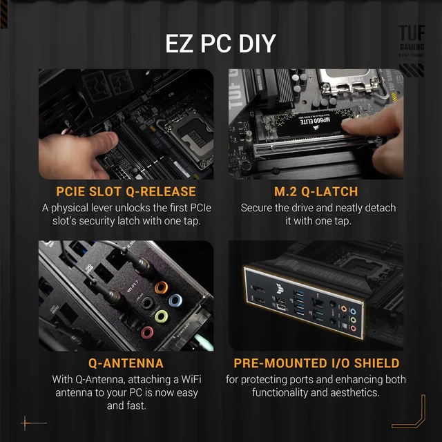 Alt view image 4 of 5 - ASUS TUF Gaming B860M-PLUS WiFi B860 LGA 1851 mATX Motherboard, Intel Core Ultra Series 2 Ready, AI PC, 12+1+2+1 80A Stages, DDR5,PCIe 5.0, 3X M.2, Wi-Fi 7, 2.5G LAN, HDMI, USB 20Gbps Type-C