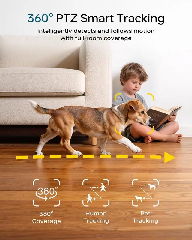 Alt view image 4 of 5 - FOSCAM 3K Security Camera Indoor, 360 PTZ Baby & Pet Monitoring for Home Security, 5MP Night Vision, Human/Pet Auto Tracking, Motion & Sound Alerts, 2-Way Audio, 2.4GHz Wi-Fi (R5 Black - 2Pack)
