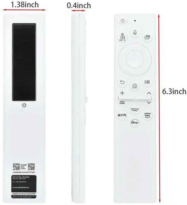 Alt view image 2 of 5 - 2Pack BN59-01391A Replacement Solar TV Remote for Samsung Smart TV 2025-2018,with Bluetooth Rechargeable Solar Cell, 4 Shortcut Buttons, White