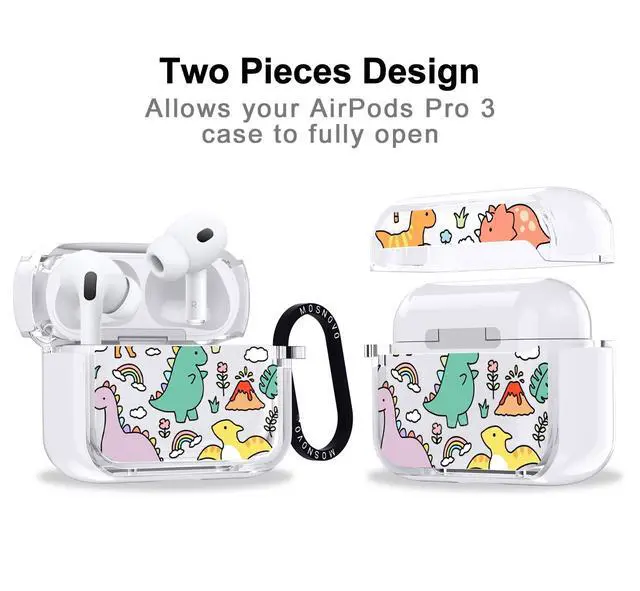 Alt view image 2 of 5 - MOSNOVO for AirPods Pro 3 Case, Protective Clear Case with Shockproof Dual Layer Hard Luxe Metal Ring Designed for AirPods Pro 3 Generation - Dinosaur Land