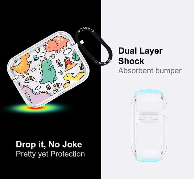 Alt view image 4 of 5 - MOSNOVO for AirPods Pro 3 Case, Protective Clear Case with Shockproof Dual Layer Hard Luxe Metal Ring Designed for AirPods Pro 3 Generation - Dinosaur Land