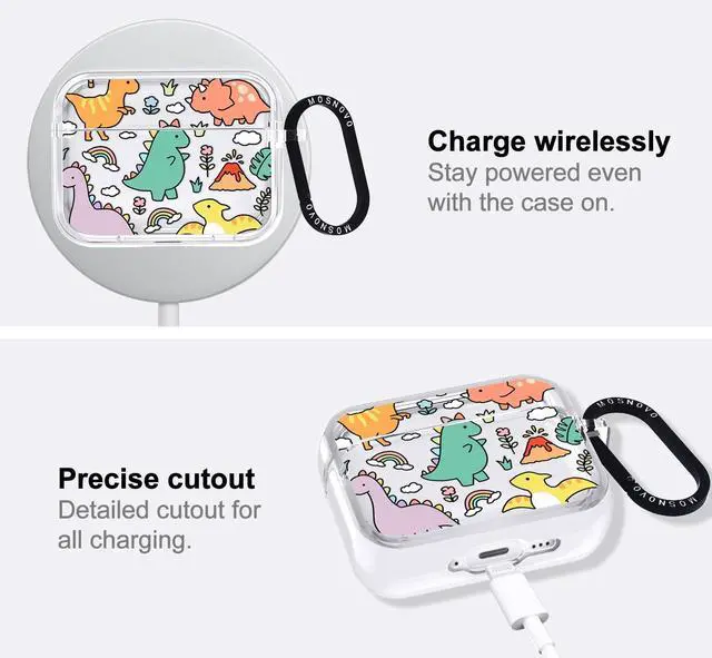 Alt view image 5 of 5 - MOSNOVO for AirPods Pro 3 Case, Protective Clear Case with Shockproof Dual Layer Hard Luxe Metal Ring Designed for AirPods Pro 3 Generation - Dinosaur Land