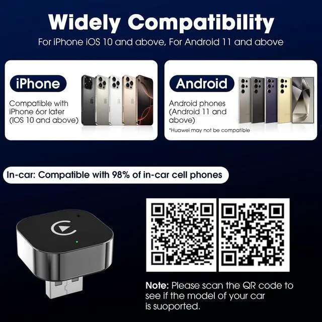 Alt view image 2 of 5 - Wireless Carplay Adapter & Android Auto 2026 Upgrade Wired CarPlay to Wireless,2-in-1 Mini USB Design with Fast Stable Connection Car Play for Apple iOS 10+, Android 11+ Version