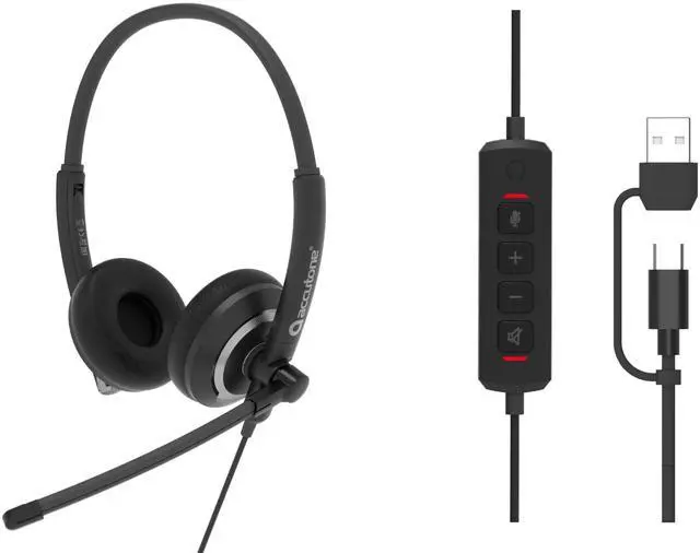 Main image of Accutone Conversation 95 USB Computer Headset with Microphone for Work, Noise Cancelling Wired Headset with Sidetone for Office & PC, Simple USB-C and Included USB-A Adapter