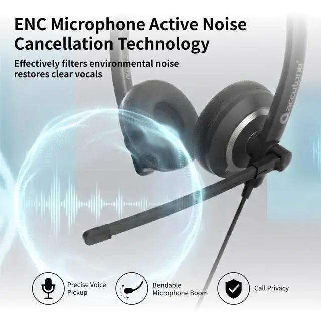 Alt view image 4 of 5 - Accutone Conversation 95 USB Computer Headset with Microphone for Work, Noise Cancelling Wired Headset with Sidetone for Office & PC, Simple USB-C and Included USB-A Adapter