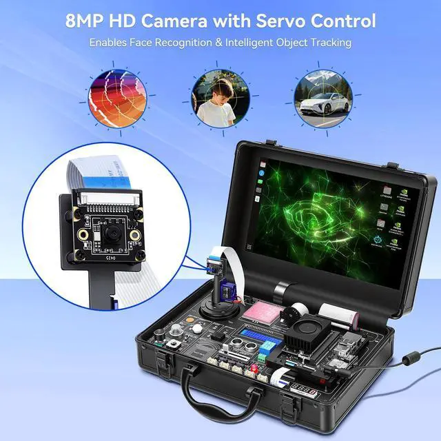 Alt view image 3 of 5 - IoTeikXgo AI Starter Kit for Jetson Orin Nano with 11.6" IPS Screen, 8MP IMX219 Gimbal Camera, 30 Sensors, 38 Python Tutorials, Support AI Voice Interaction (Without Jetson Orin Nano Board)