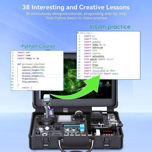 Alt view image 5 of 5 - IoTeikXgo AI Starter Kit for Jetson Orin Nano with 11.6" IPS Screen, 8MP IMX219 Gimbal Camera, 30 Sensors, 38 Python Tutorials, Support AI Voice Interaction (Without Jetson Orin Nano Board)