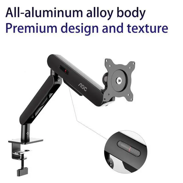 Alt view image 5 of 5 - AOC AM400PLUS Premium Aluminum Single Monitor Arm, Mechanical Spring, 1734 Inch, 4.419.8 lbs, VESA 75x75/100x100, C-Clamp, Quick Install Desk Mount with Cable Management (Gray)