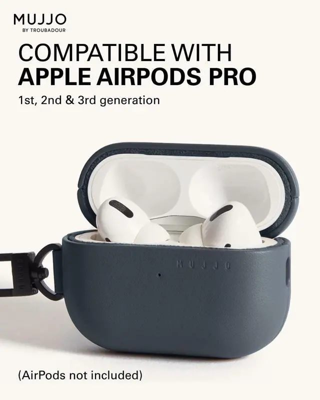 Alt view image 4 of 5 - Mujjo Echelon Leather Case for AirPods Pro (3rd Gen) - Wireless Charging Compatible - Durable & Luxurious Design - Secure Fit - Premium Leather - Basalt Blue