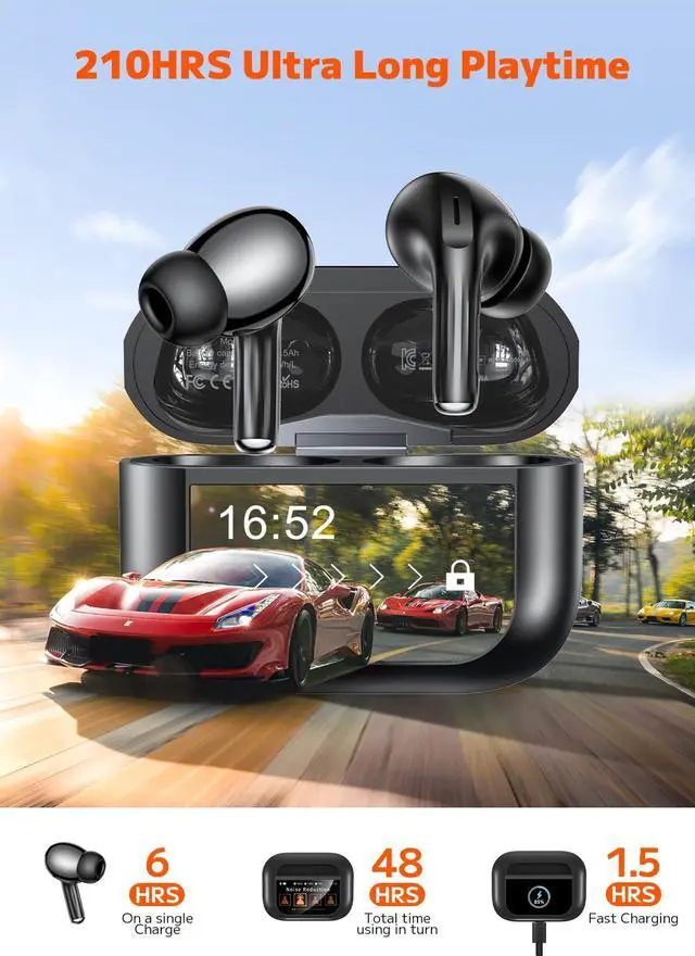 Alt view image 3 of 5 - NANSLS Wireless Earbuds, Bluetooth 5.4 Ear Buds, ENC Noise Cancelling Headphones with 48H Playtime, Bass Stereo Sound, Compatible with iPhone Air/17/16/15/14/Android, Pad - Black