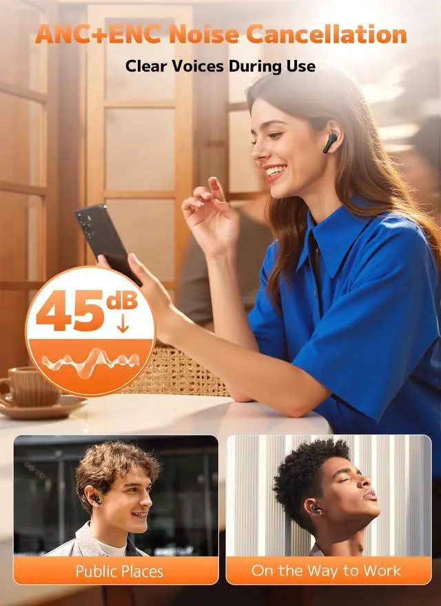 Alt view image 4 of 5 - NANSLS Wireless Earbuds, Bluetooth 5.4 Ear Buds, ENC Noise Cancelling Headphones with 48H Playtime, Bass Stereo Sound, Compatible with iPhone Air/17/16/15/14/Android, Pad - Black