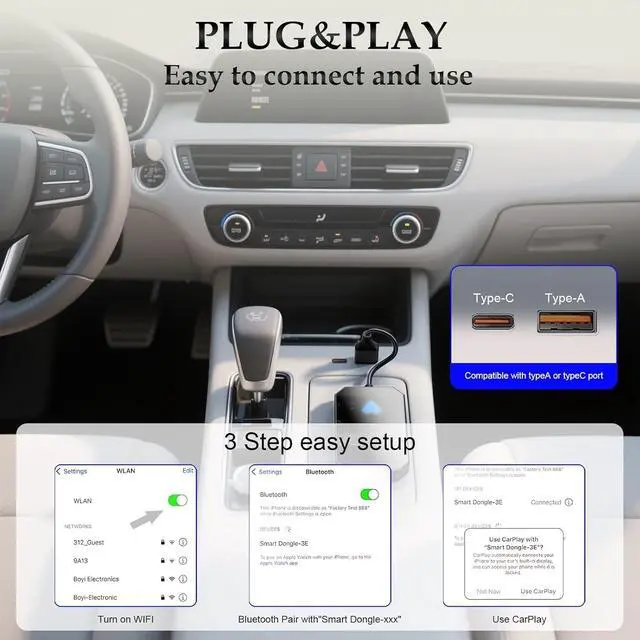 Alt view image 3 of 5 - Menlonigt Wireless CarPlay Adapter for Android Auto, Converts Factory Wired CarPlay to Wireless, Plug and Play Car Play, Auto Connect Dongle for Android Auto Wireless Adapter for