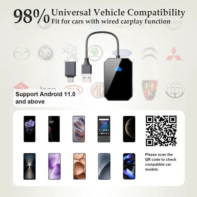 Alt view image 5 of 5 - Menlonigt Wireless CarPlay Adapter for Android Auto, Converts Factory Wired CarPlay to Wireless, Plug and Play Car Play, Auto Connect Dongle for Android Auto Wireless Adapter for
