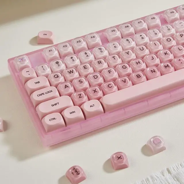 Main image of TIMSEKER Pink Foundation Jelly MOA Profile Keycaps Set, 130 Keys PC+PBT Material Dye Sublimation Custom Keycap for Mechanical Keyboard with MX Structure