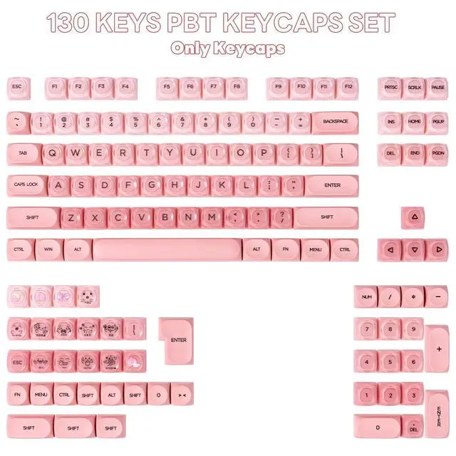 Alt view image 2 of 5 - TIMSEKER Pink Foundation Jelly MOA Profile Keycaps Set, 130 Keys PC+PBT Material Dye Sublimation Custom Keycap for Mechanical Keyboard with MX Structure
