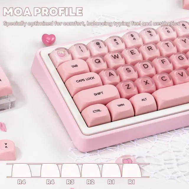 Alt view image 4 of 5 - TIMSEKER Pink Foundation Jelly MOA Profile Keycaps Set, 130 Keys PC+PBT Material Dye Sublimation Custom Keycap for Mechanical Keyboard with MX Structure