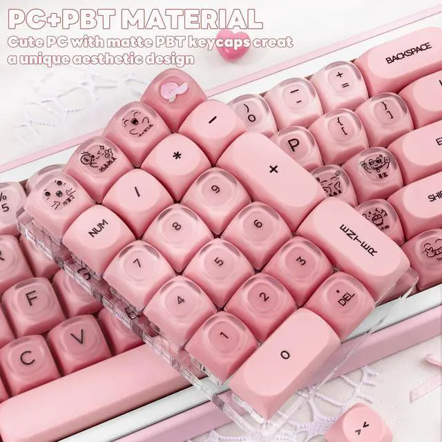 Alt view image 3 of 5 - TIMSEKER Pink Foundation Jelly MOA Profile Keycaps Set, 130 Keys PC+PBT Material Dye Sublimation Custom Keycap for Mechanical Keyboard with MX Structure