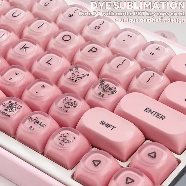 Alt view image 5 of 5 - TIMSEKER Pink Foundation Jelly MOA Profile Keycaps Set, 130 Keys PC+PBT Material Dye Sublimation Custom Keycap for Mechanical Keyboard with MX Structure