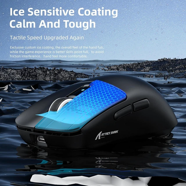 Alt view image 3 of 5 - ATTACK SHARK R6 Wireless Gaming Mouse,38G Ultra-Lightweight Trip-Mode 2.4G/USB-C/Bluetooth Mouse Gaming with PAW3950MAX Sensor,42000 DPI,50G Accelerated Speed for PC/Laptop/Mac -Black&Tape