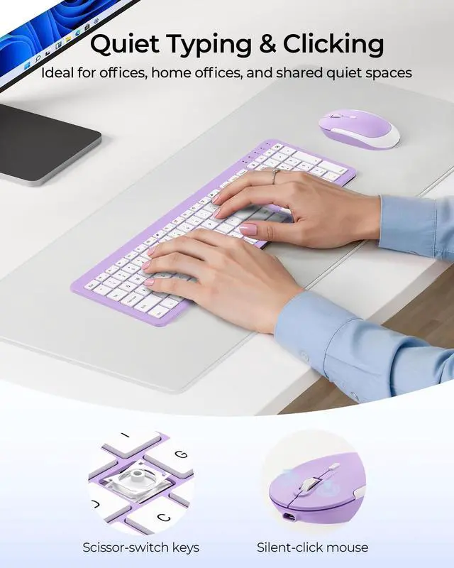 Alt view image 4 of 5 - seenda Wireless Keyboard and Mouse Combo, Rechargeable Quiet Keyboard Mouse, Sleek and Ultra Thin Design, Full-Size with Number Pad for Windows, Laptop, PC, Notebook, Desktop- Purple