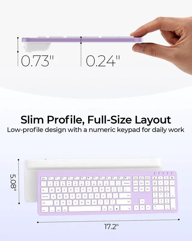 Alt view image 5 of 5 - seenda Wireless Keyboard and Mouse Combo, Rechargeable Quiet Keyboard Mouse, Sleek and Ultra Thin Design, Full-Size with Number Pad for Windows, Laptop, PC, Notebook, Desktop- Purple