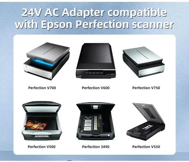 Alt view image 5 of 5 - 24V 1.4A AC Adapter Replacement for Epson Perfection Flatbed Photo Scanner V500 V600 V700 V750 V800 V850 Workforce WF-100 WF-110 ES-400 ES-500W ES-C220 ES-C320W ES-580W DS-530 DS-770 B11B172011