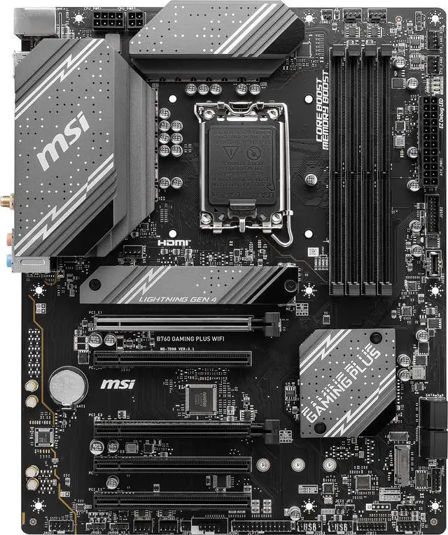 Alt view image 2 of 5 - MSI B760 Gaming Plus WiFi Gaming Motherboard (Supports 12th/13th/14th Gen Intel Processors, LGA 1700, DDR5, PCIe 4.0, M.2, 2.5Gbps LAN, USB 3.2 Gen2, HDMI/DP, Wi-Fi 6E, Bluetooth 5.3, ATX)