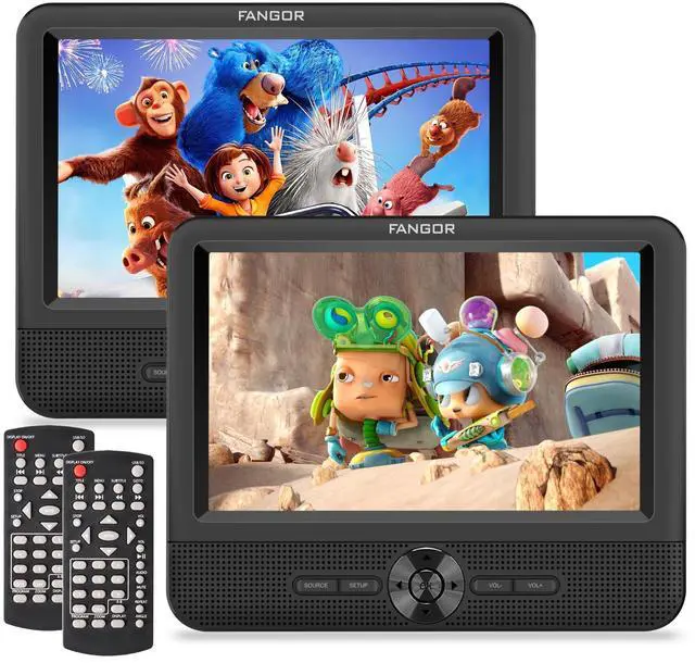 Main image of Car DVD Player Dual Screen, FANGOR 7.5 Inch DVD Player for Car Play The Same or Two Different Movies with Headrest Straps, Support Last Memory, AV Out/in, USB/SD Card, All Regions