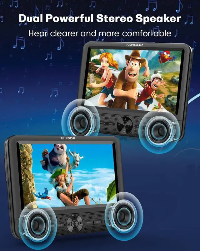 Alt view image 4 of 5 - Car DVD Player Dual Screen, FANGOR 7.5 Inch DVD Player for Car Play The Same or Two Different Movies with Headrest Straps, Support Last Memory, AV Out/in, USB/SD Card, All Regions