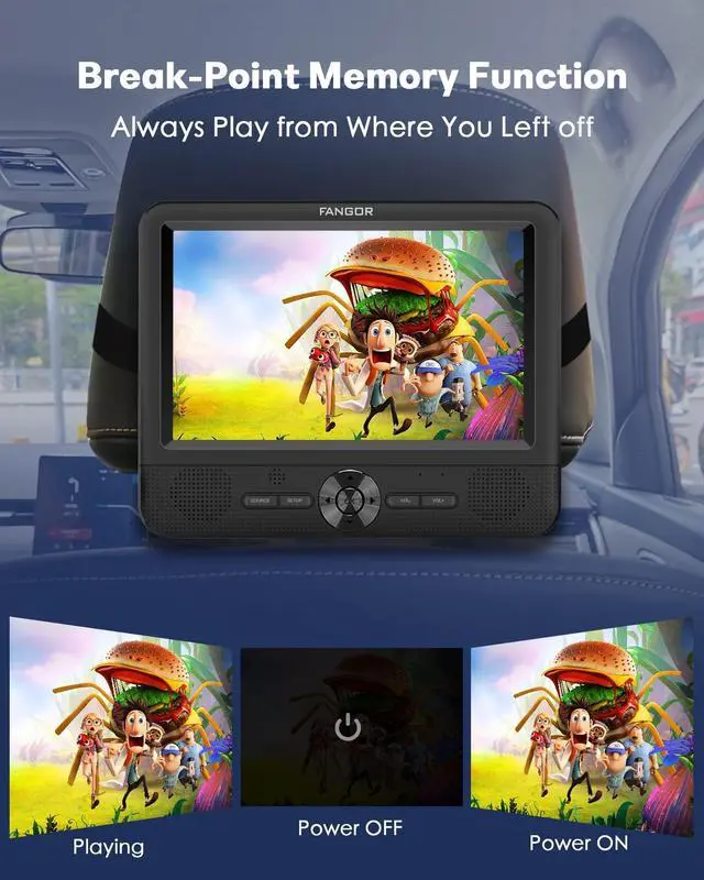 Alt view image 5 of 5 - Car DVD Player Dual Screen, FANGOR 7.5 Inch DVD Player for Car Play The Same or Two Different Movies with Headrest Straps, Support Last Memory, AV Out/in, USB/SD Card, All Regions