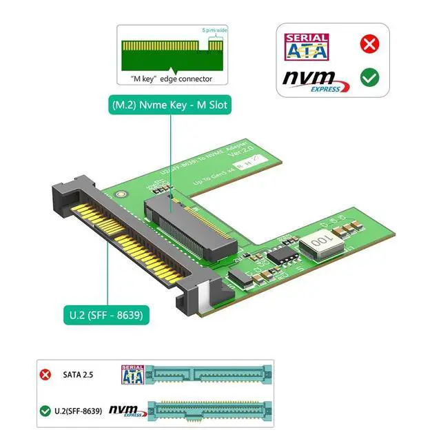 Alt view image 4 of 5 - NVMe SSD 5.0 to U.2 (SFF-8639) 5.0 2.5" Adapter with Thermal pad, Convert M.2 NVMe SSD to U.2 not for SATA, Black