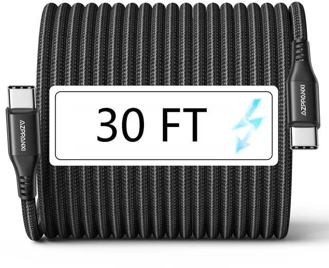 Main image of AZPPANXI 30FT USB C to USB C Cable 60W, Extra Long Type-C to Type-C Cable Charger Cord, Premium Nylon Braided C to C Fast Charging for USBC Phone/Tablet and Other USB-C Devices