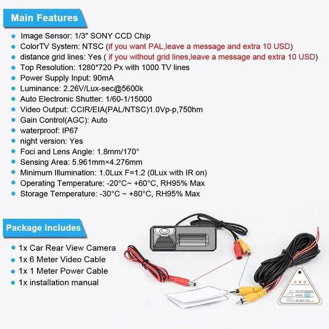 Alt view image 5 of 5 - Navinio Waterproof Night Vision HD CCD 170Viewing Field Car Rear View Backup Parking Camera for Skoda New Beetle VW Polo V 6R Passat CC Golf 6 Golf VI MK4 MK5 MK6 EOS Lupo