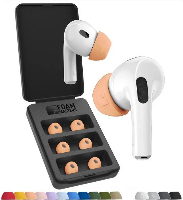 Main image of Foam Masters Ultra-Premium Memory Foam Ear Tips for AirPods Pro 1st & 2nd Gen ^^ 3 Pairs ^^ New Ver. ^^ Secure Fit ^^ Super Comfort ^^ Better Noise Cancel ^^ Replacement Buds (Small, Peach)