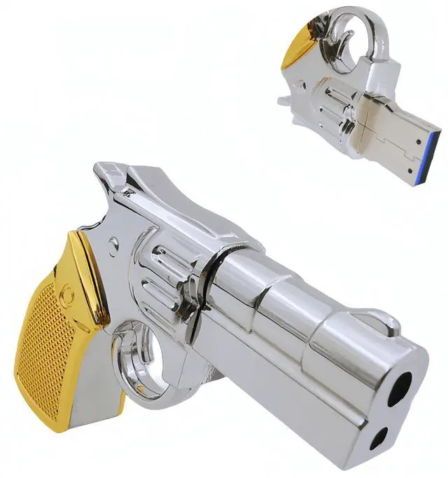 Main image of WooTeck 128GB Metal Revolver Gun USB 3.0 Flash Drive Silver