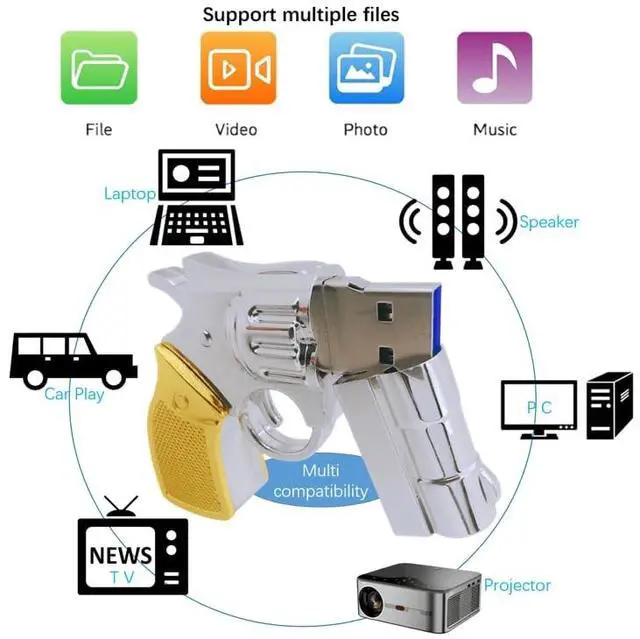 Alt view image 3 of 5 - WooTeck 128GB Metal Revolver Gun USB 3.0 Flash Drive Silver