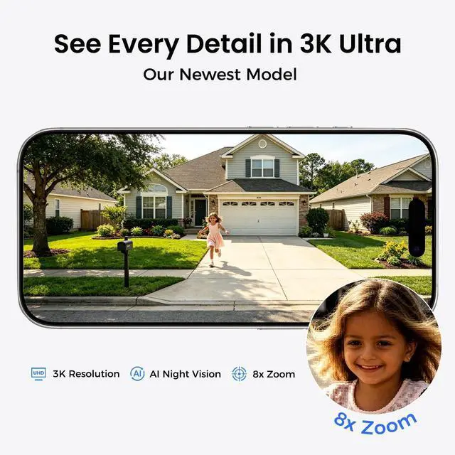 Alt view image 2 of 5 - 5MP 3K Window Camera for Indoor & Outdoor Home Security, Magnetic Mount, Full-Color Night Vision, 24/7 Recording, Free Cloud Storage, No Subscription, Dual-Band WiFi, AI Human Detection, Walnut Wood